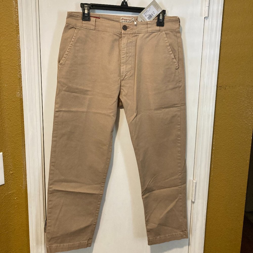 TrueNYC women's high water hi rise playground boy-fit KRISTEN tan trouser pants